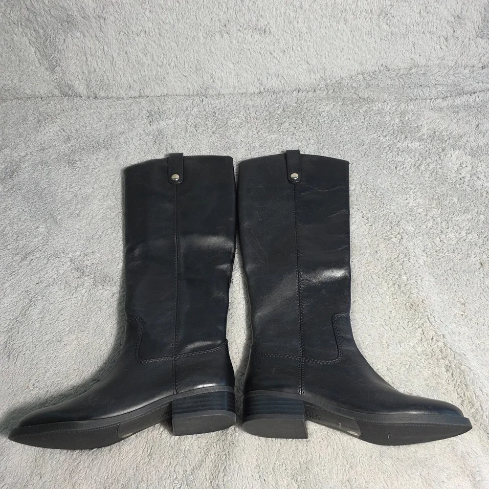 INC Womens Black Genuine Leather Knee High Riding Boots Low Block Heel Sz 5M NWT